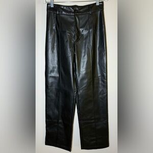 The Commense Black Straight Leg Leather Women's Pants, Medium